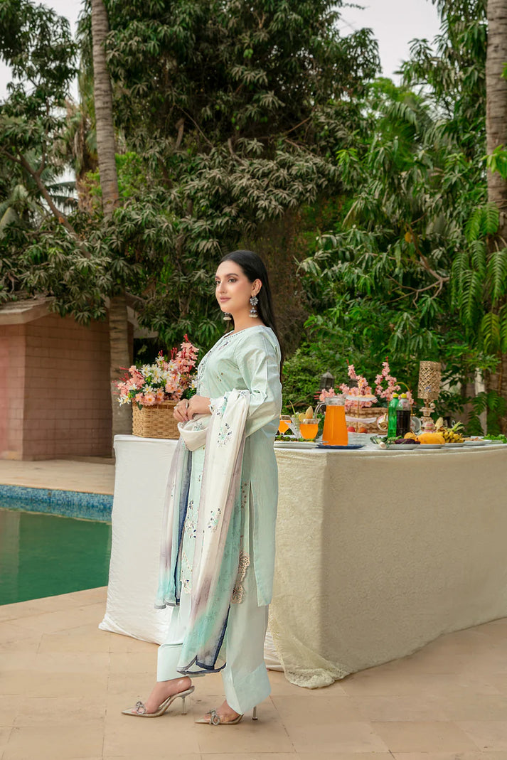 Embroidered Cotton  Shirt with Silk Dupatta Stitched