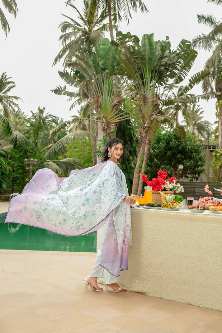 stitched Embroidered Cotton Khaddi Shirt  Silk Dupatta & Plain Staple Shalwar