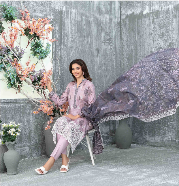 Ready to Wear Embroidered Digital Printed Slub Lawn Suit