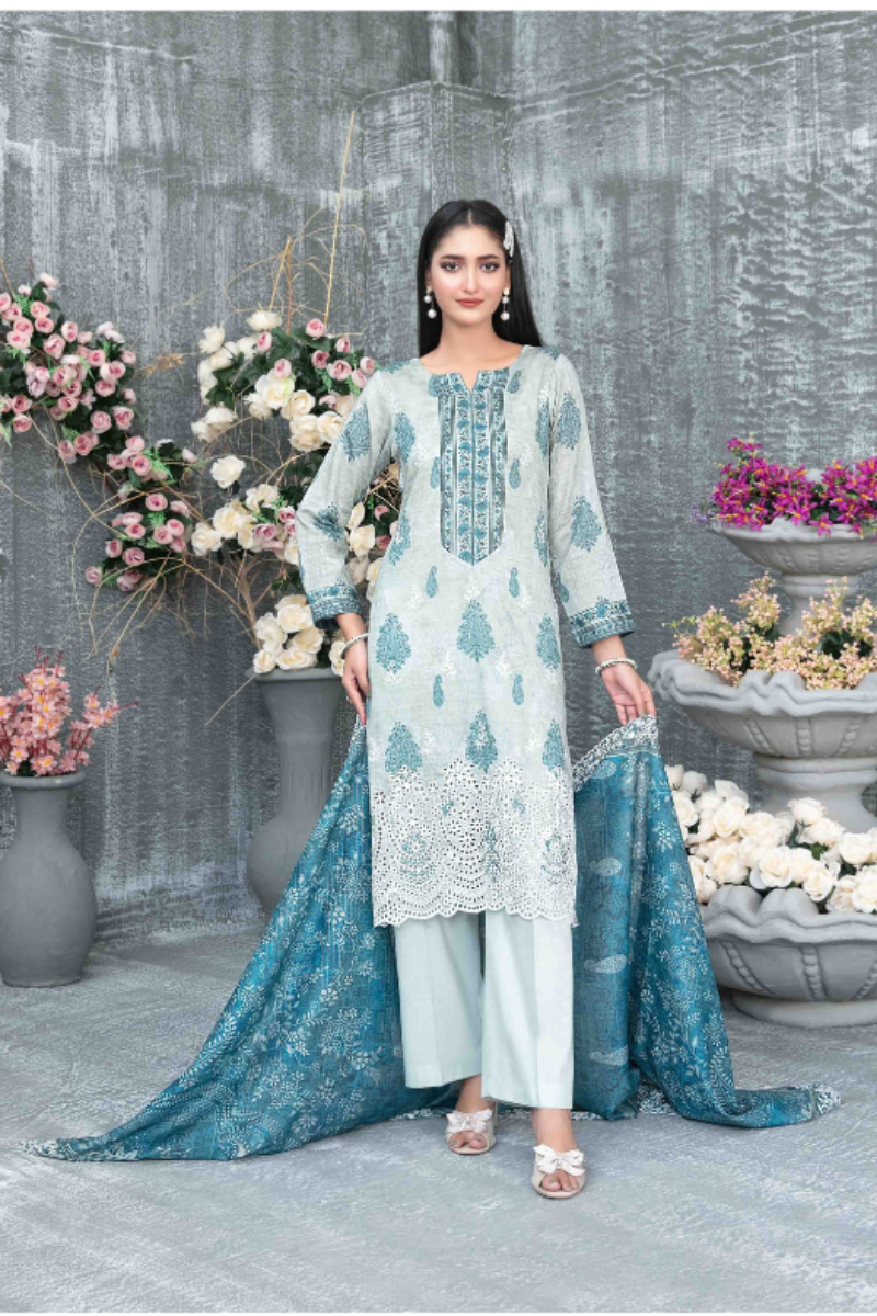 03-Piece Stitched Luxury Embroidered Lawn Suit Ready To Wear