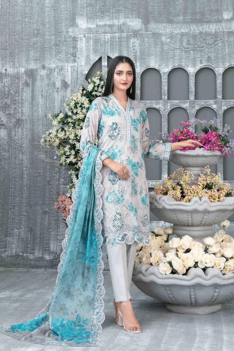 03-Piece Lawn Digital Printed  Embroidered Suit
