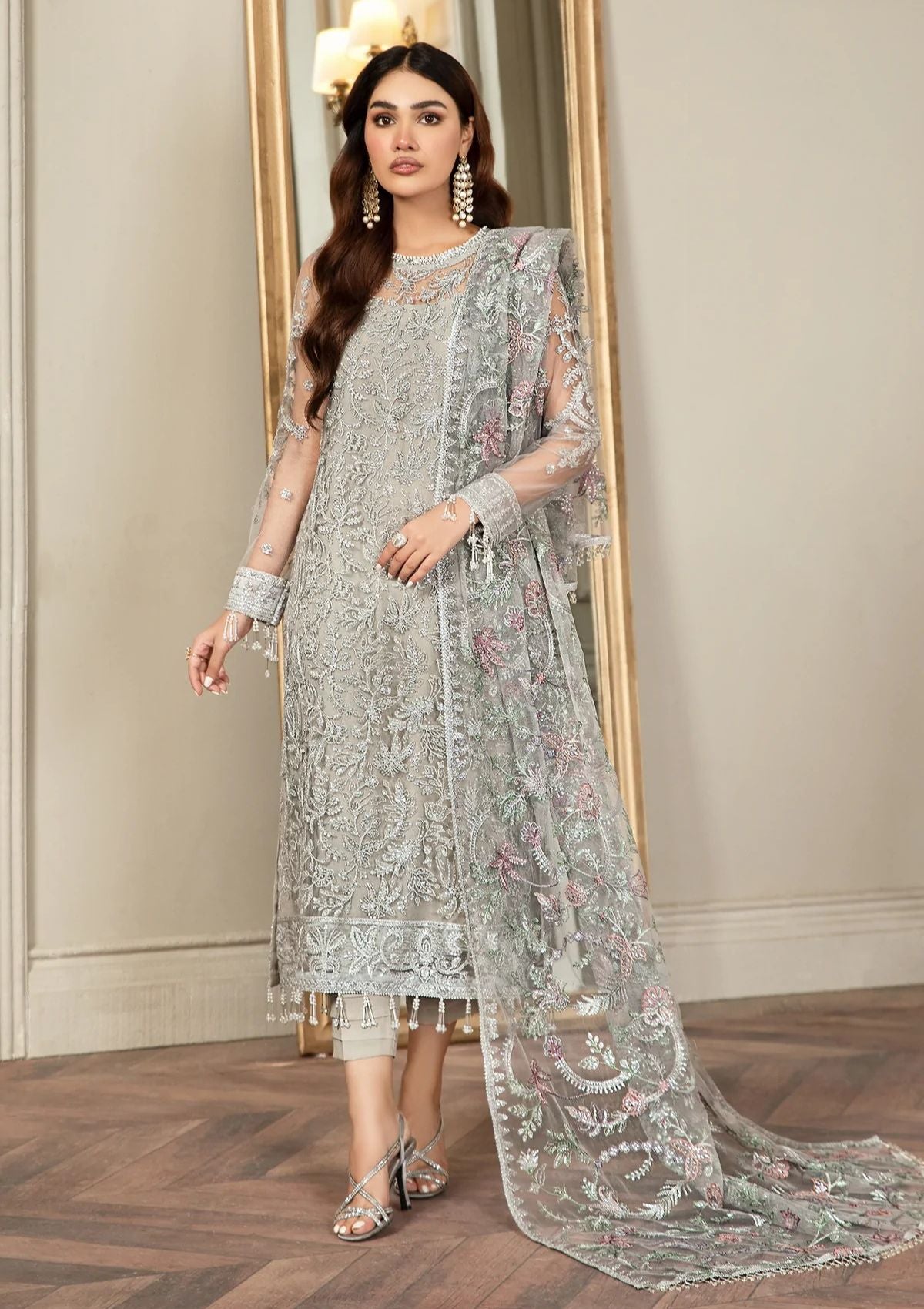 Heavy Embroidered Net Suit with Shamoz Silk Inner & Trouser