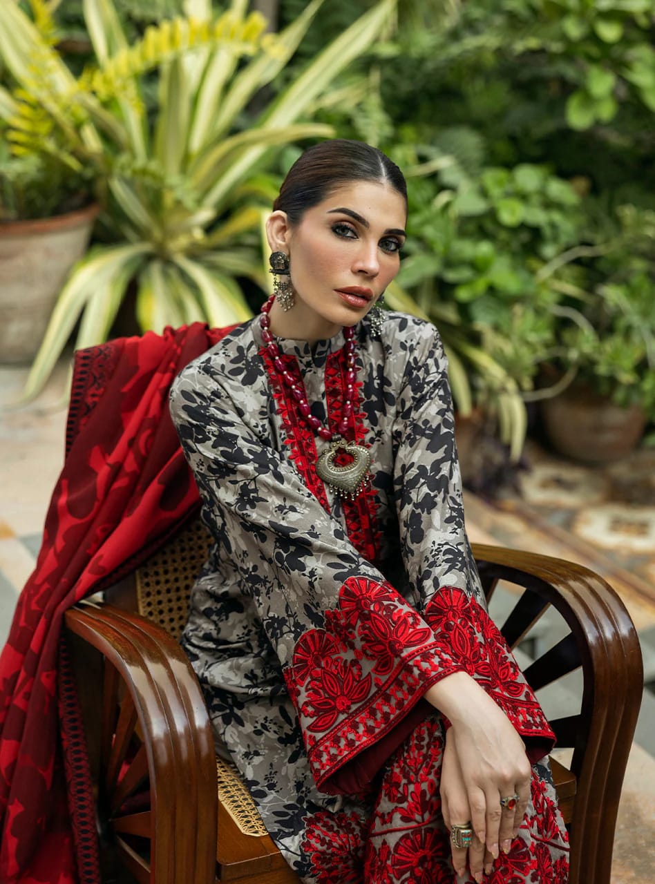 3 Piece Stitched Lawn & Chiffon Ready To Wear Dress