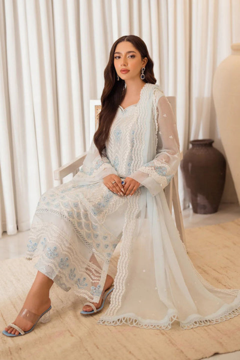 Luxury Embroidered Chiffon Suit with Satin Trouser
