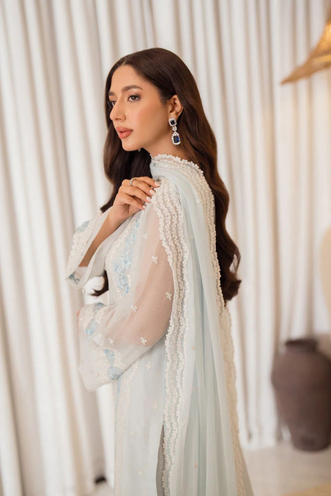 Luxury Embroidered Chiffon Suit with Satin Trouser