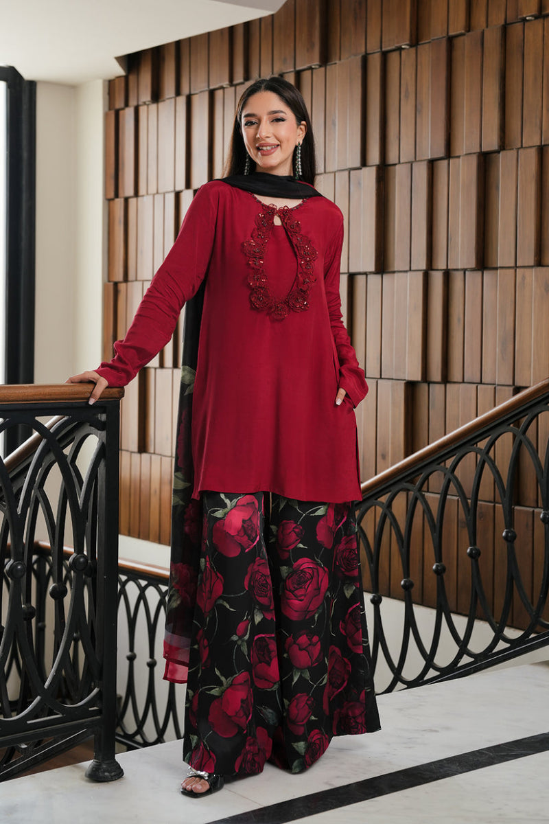 Lulusar New Arrival – Pure Raw Silk Embroidered Shirt with Digital Printed Trouser & Soft Silk Dupatta