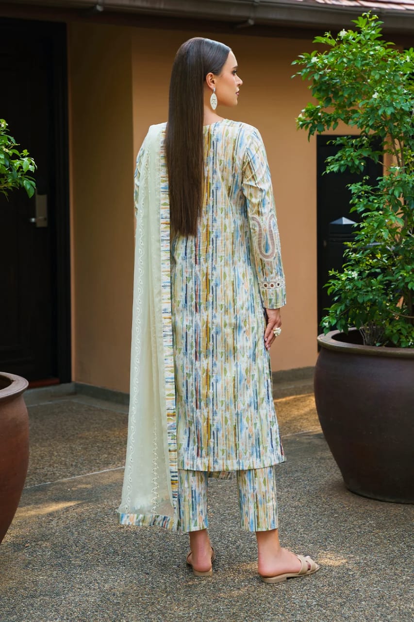 3-Piece Multi Lining - Embroidered Printed Lawn Suit Stitched