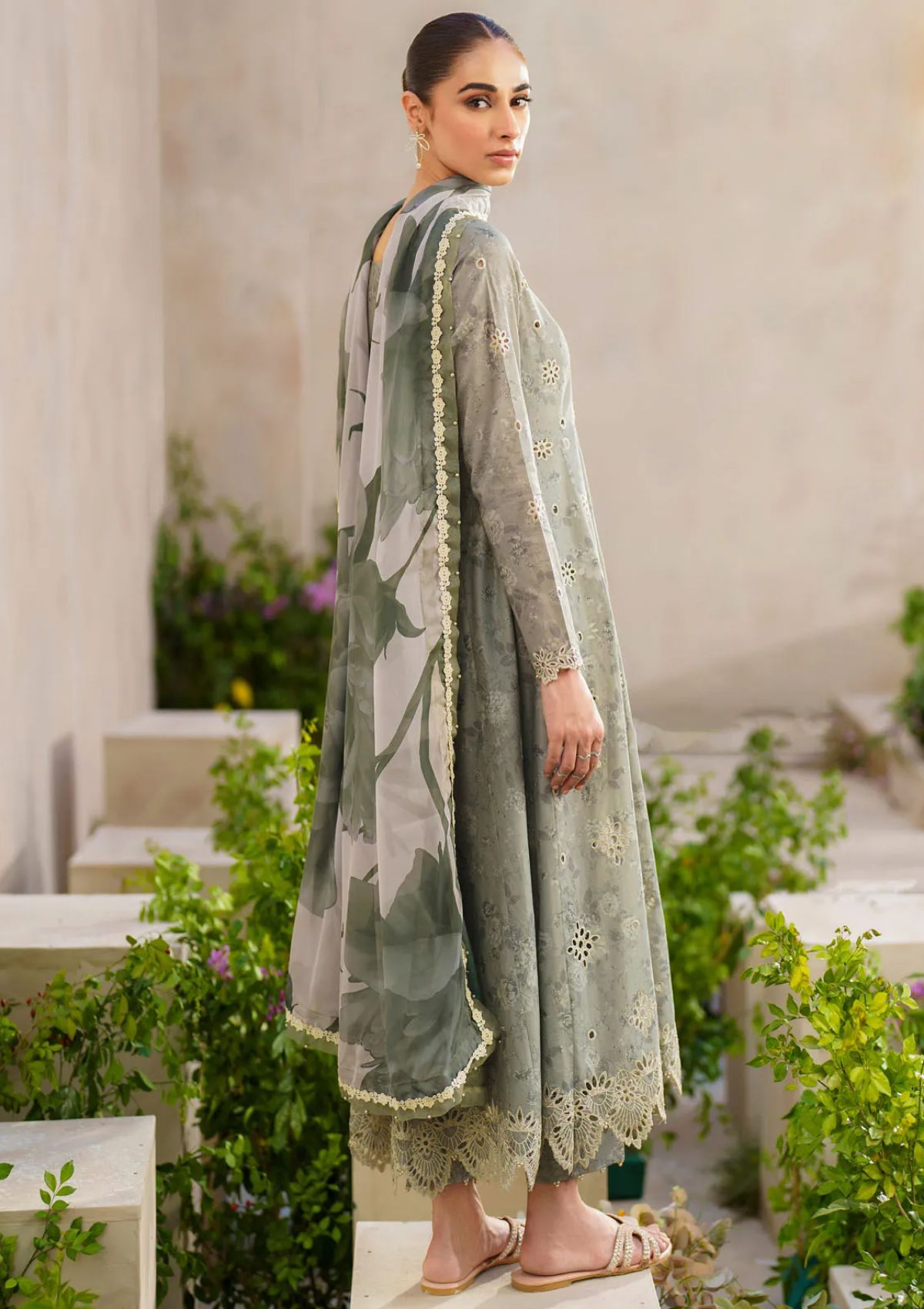 stitched Lawn Suit with Chiffon Dupatta & Chickenkari Embroidery