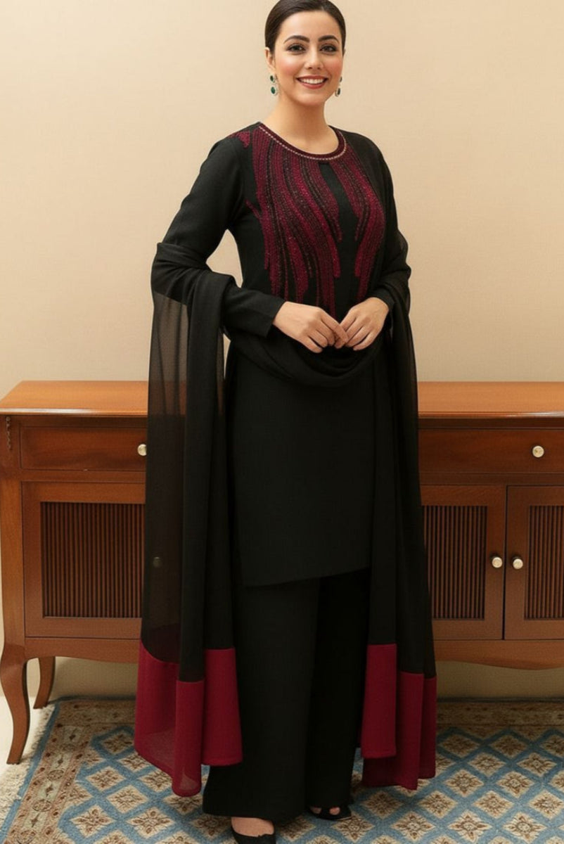 Elegant 3-Piece Outfit with Heavy Adda Work Neck