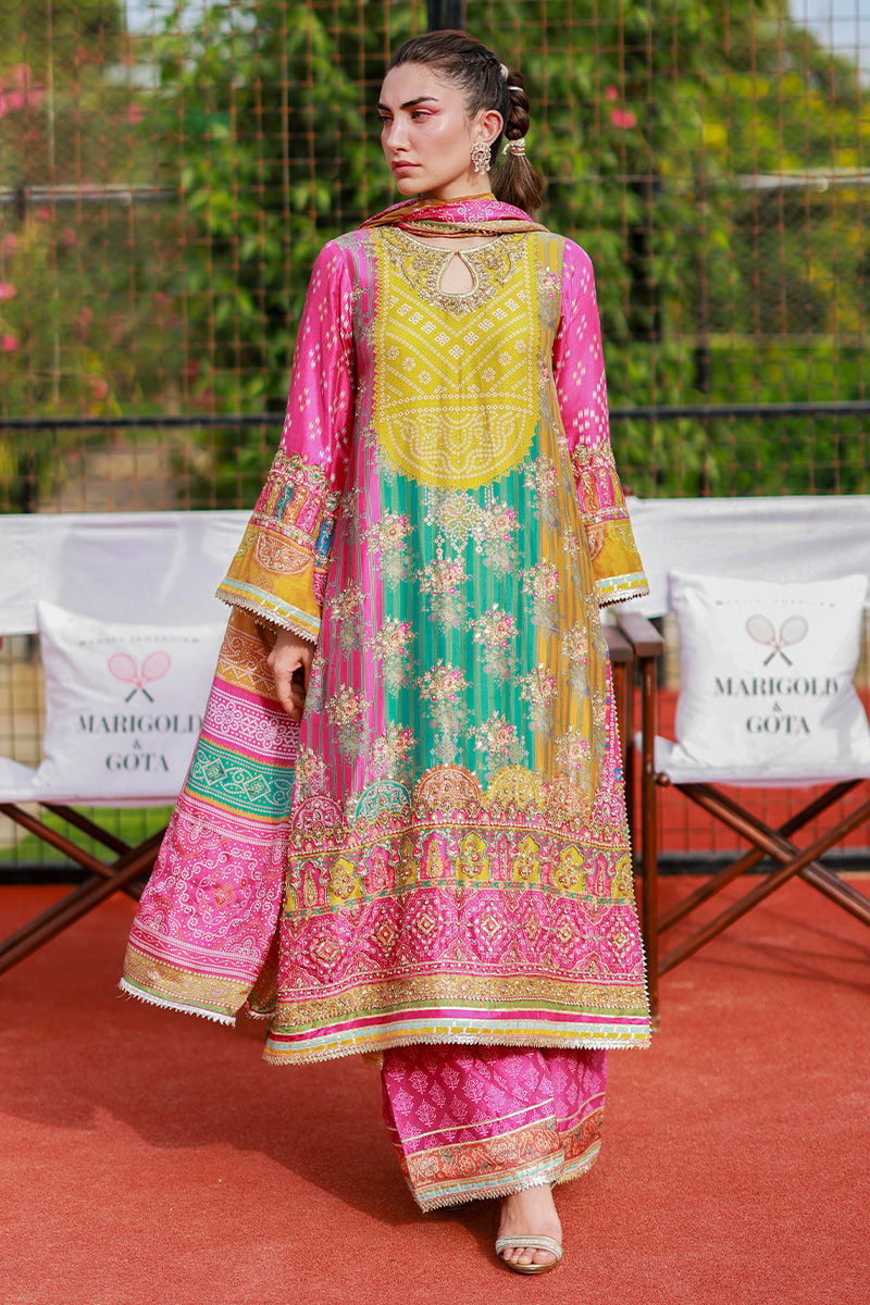 The Chunri Carnival: Embroidered Lawn Suit With Wide Palazzo | Ready To Wear