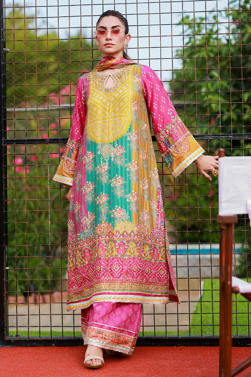 The Chunri Carnival: Embroidered Lawn Suit With Wide Palazzo | Ready To Wear