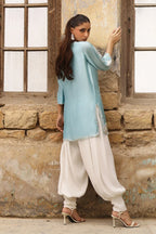 03-Piece Raw Silk Short Kurti Suit With Heavy Embroidery | Ready To Wear