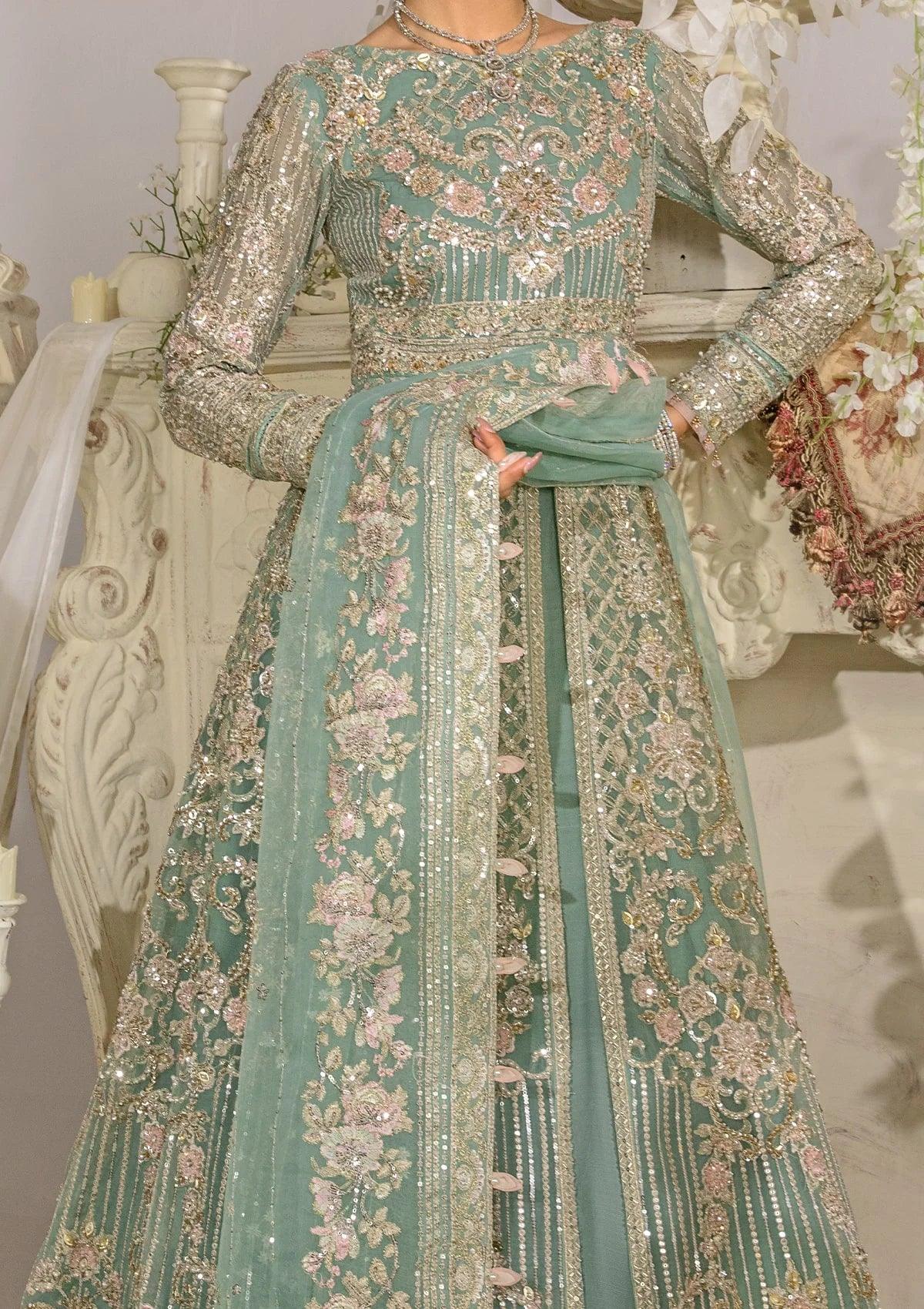 Mint Green & Silver Sequin Net Bridal Maxi With Heavily Embroidery | Ready To Wear