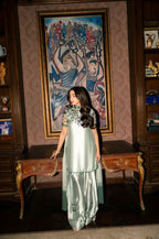 Mint Ice Metallic & Jewel Emerald: Embroidered Silk Suit | Ready To Wear