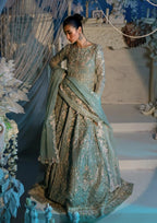 Mint Green & Silver Sequin Net Bridal Maxi With Heavily Embroidery | Ready To Wear