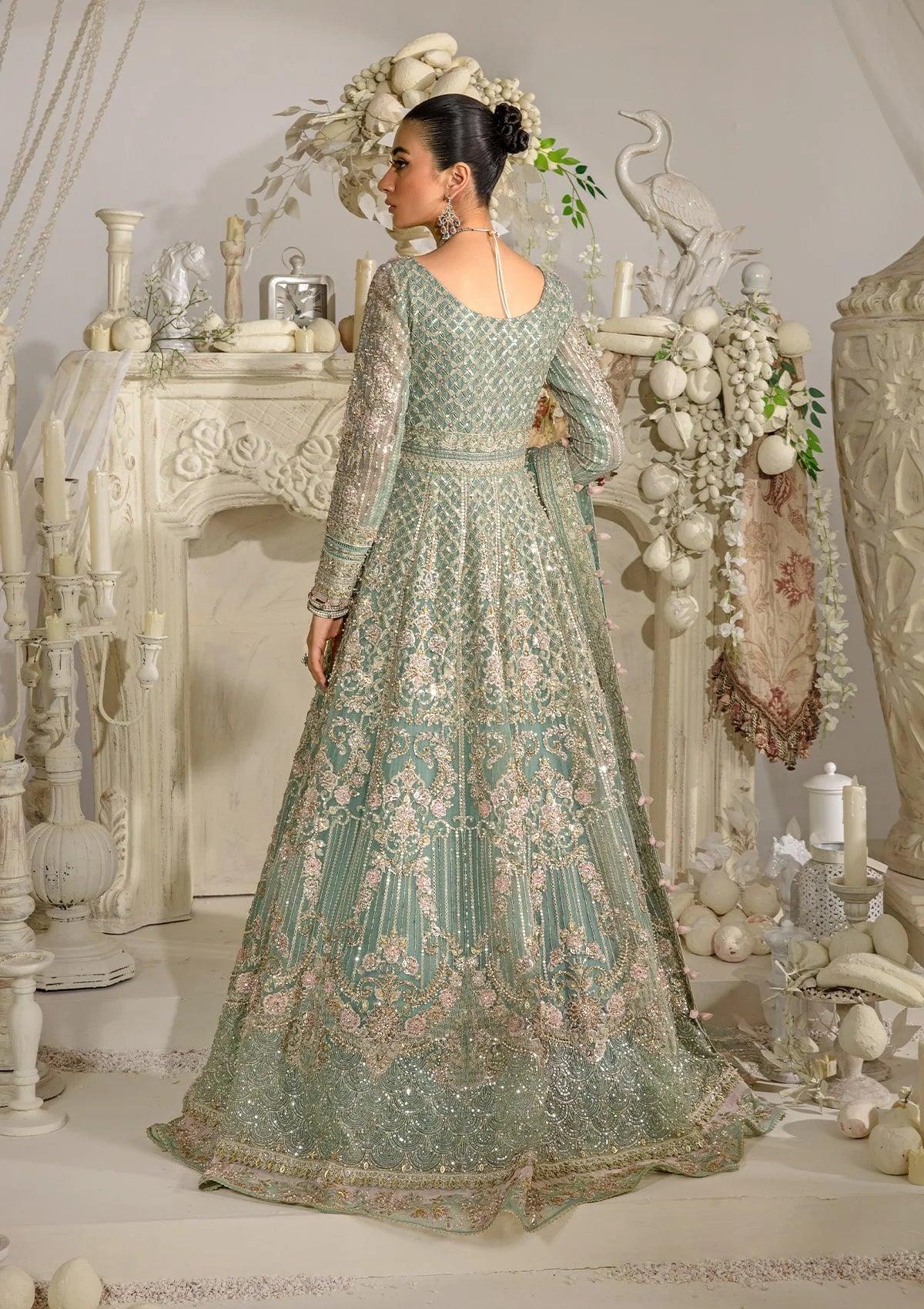 Mint Green & Silver Sequin Net Bridal Maxi With Heavily Embroidery | Ready To Wear