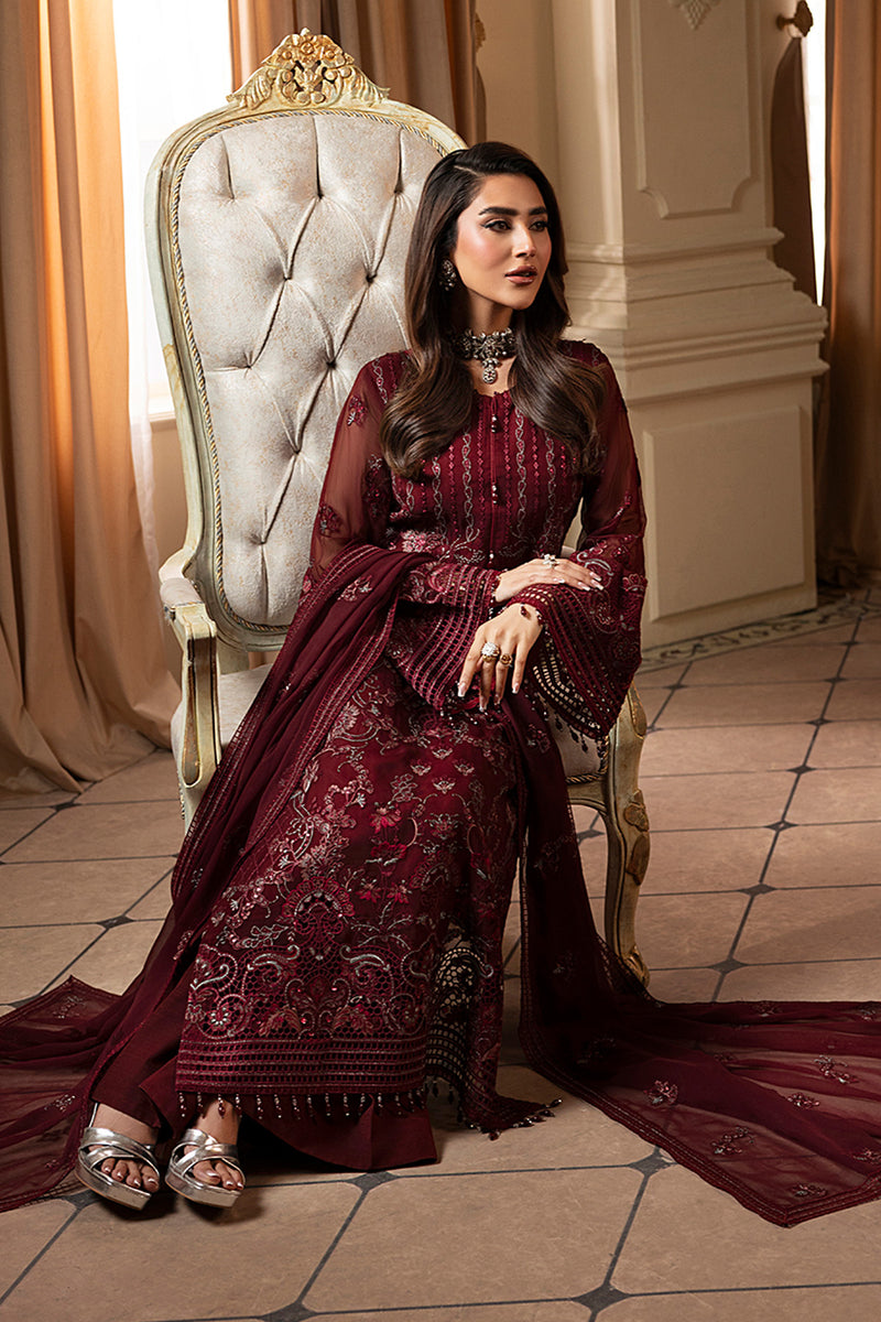 STITCHED EMBROIDERED SEMI PURE CHIFFON SUIT- 3 PC