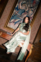 Mint Ice Metallic & Jewel Emerald: Embroidered Silk Suit | Ready To Wear