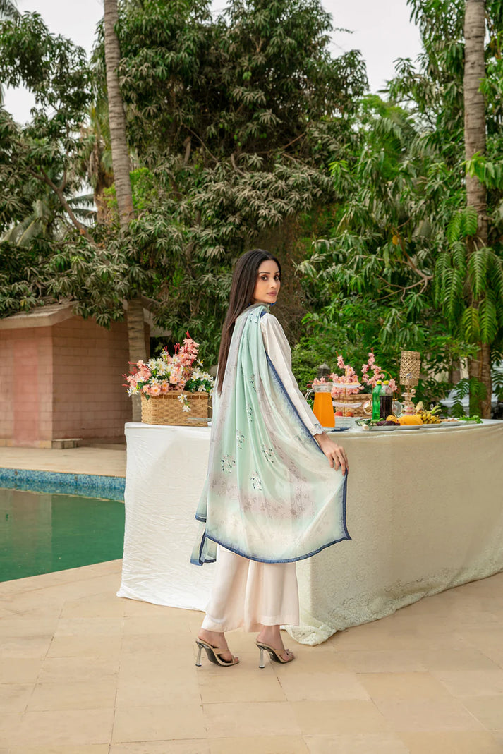 stitched Embroidered Cotton Khaddi Shirt with  Silk Dupatta & Plain Shalwar