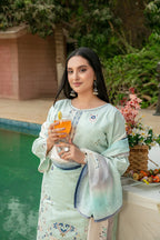 Embroidered Cotton  Shirt with Silk Dupatta Stitched