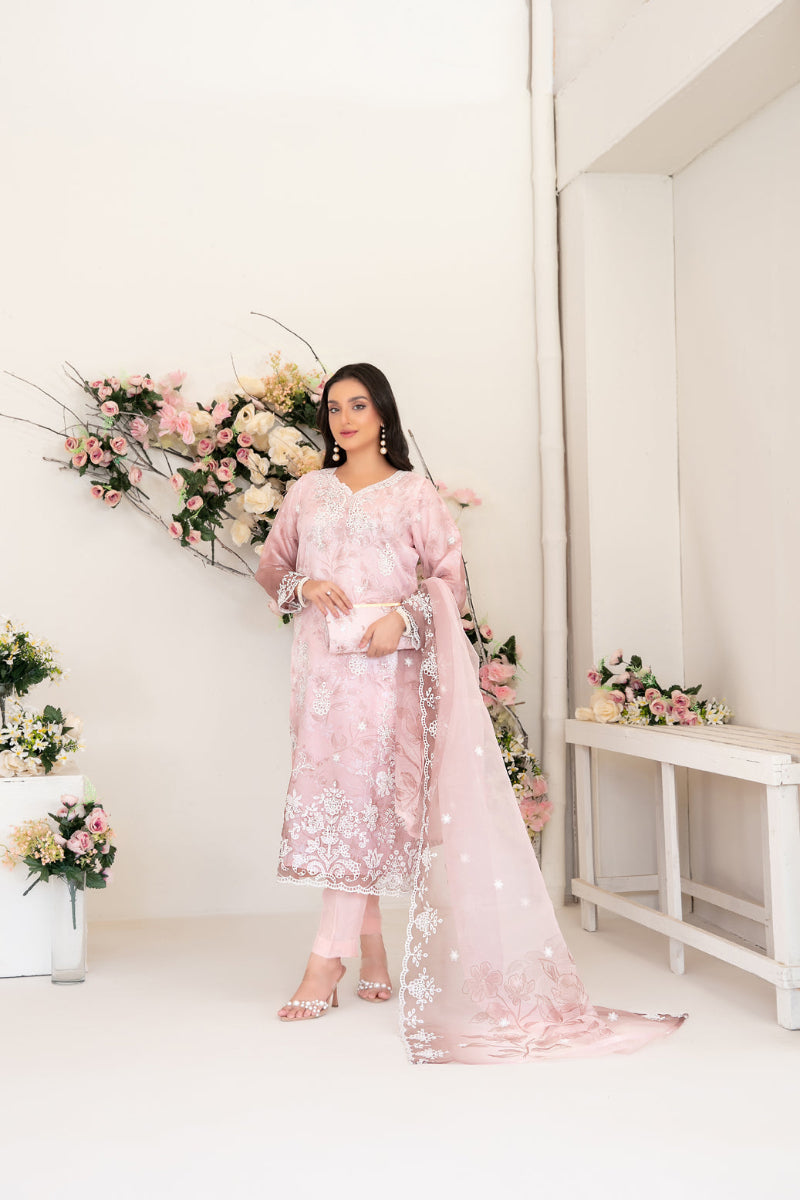 3 Piece Stitched Organza  Suit