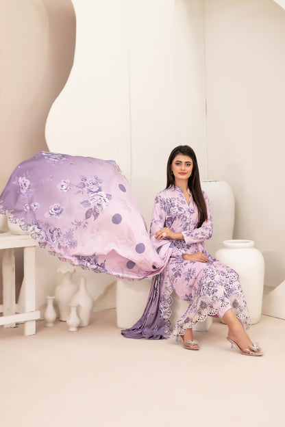 03-Piece Printed Lawn With Embroidered Chiffon Dupatta - Ready To Wear