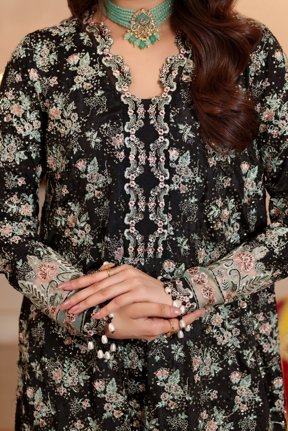 03–Piece Heavy Embroidered Raw Silk Suit - Ready To Wear