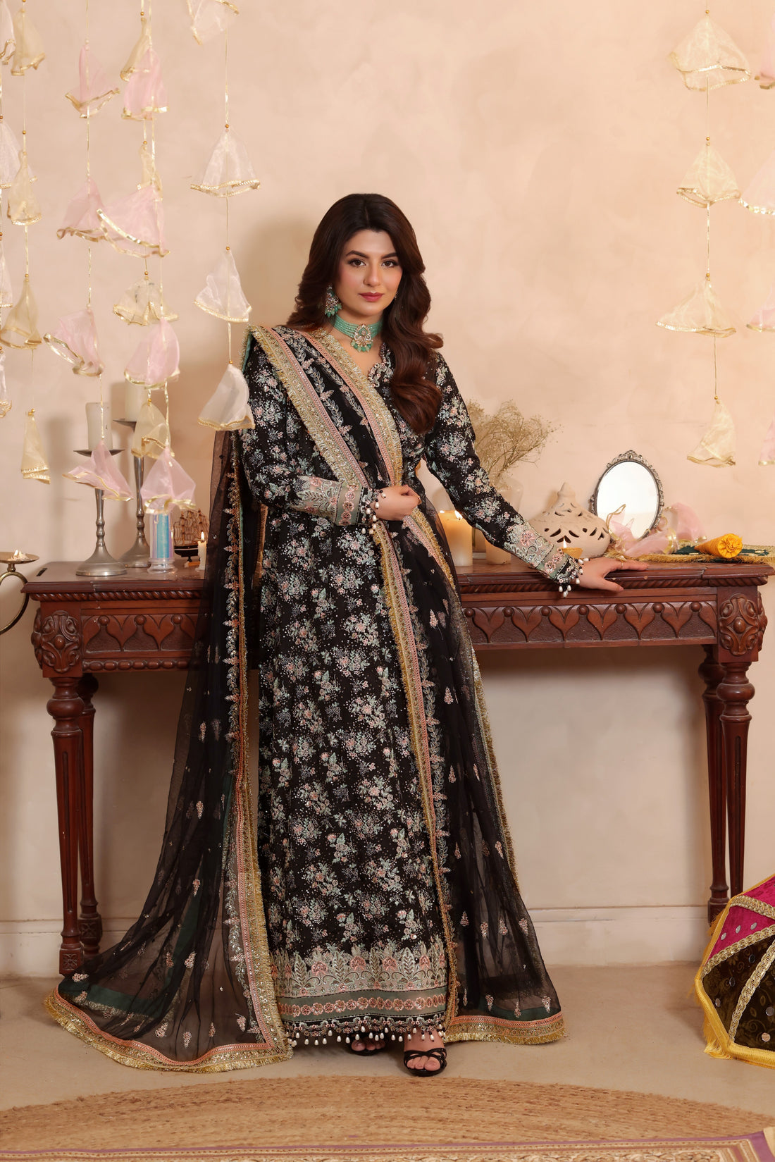 03–Piece Heavy Embroidered Raw Silk Suit - Ready To Wear