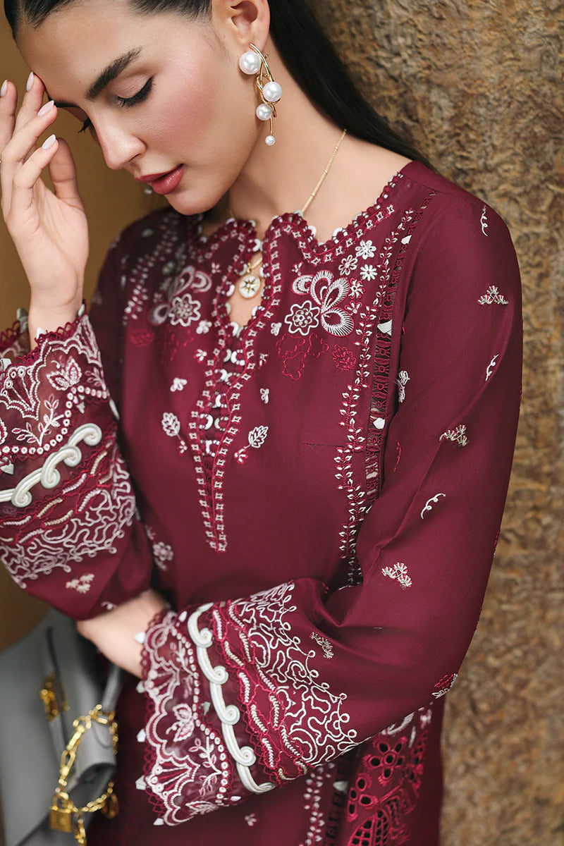 Burgundy Mystique: Chikankari Embroidered Lawn Suit | Ready To Wear