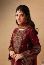 Rich Maroon - Short Kurta Set with Palazzo and Rust Dupatta | Ready To Wear