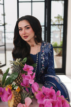 Blue Cotton 3 piece Suit with Chiffon Dupatta | Ready To Wear