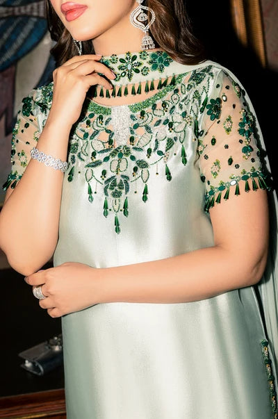 Mint Ice Metallic & Jewel Emerald: Embroidered Silk Suit | Ready To Wear