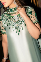 Mint Ice Metallic & Jewel Emerald: Embroidered Silk Suit | Ready To Wear
