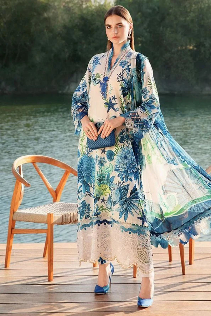 03-Piece Embroidered Print Lawn With Chiffon Dupatta - Ready To Wear