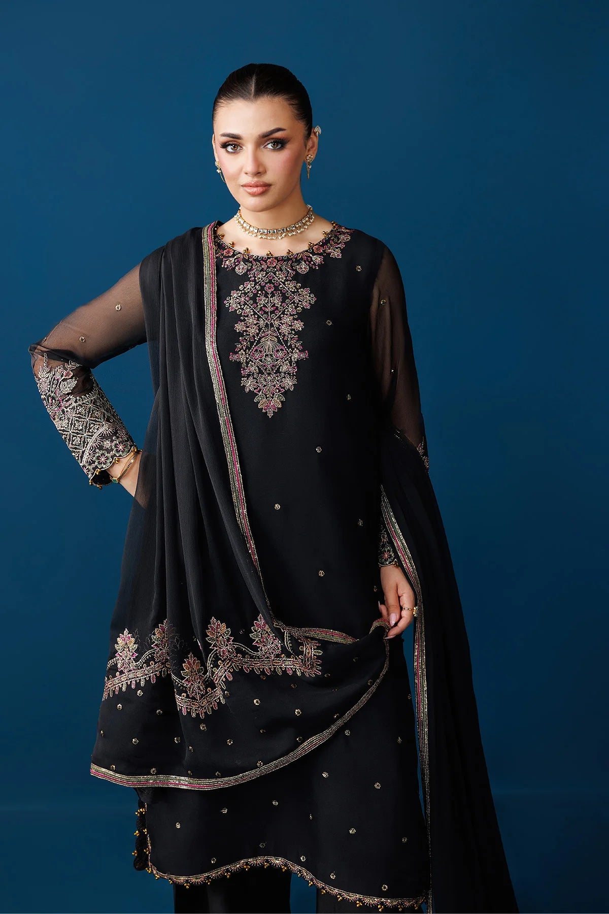 03-Piece Chiffon Suit With Embroidery | Ready To Wear
