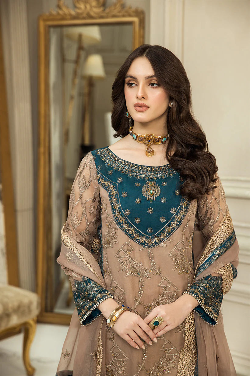 03-Piece Embroidered Chiffon Dress - Ready To Wear