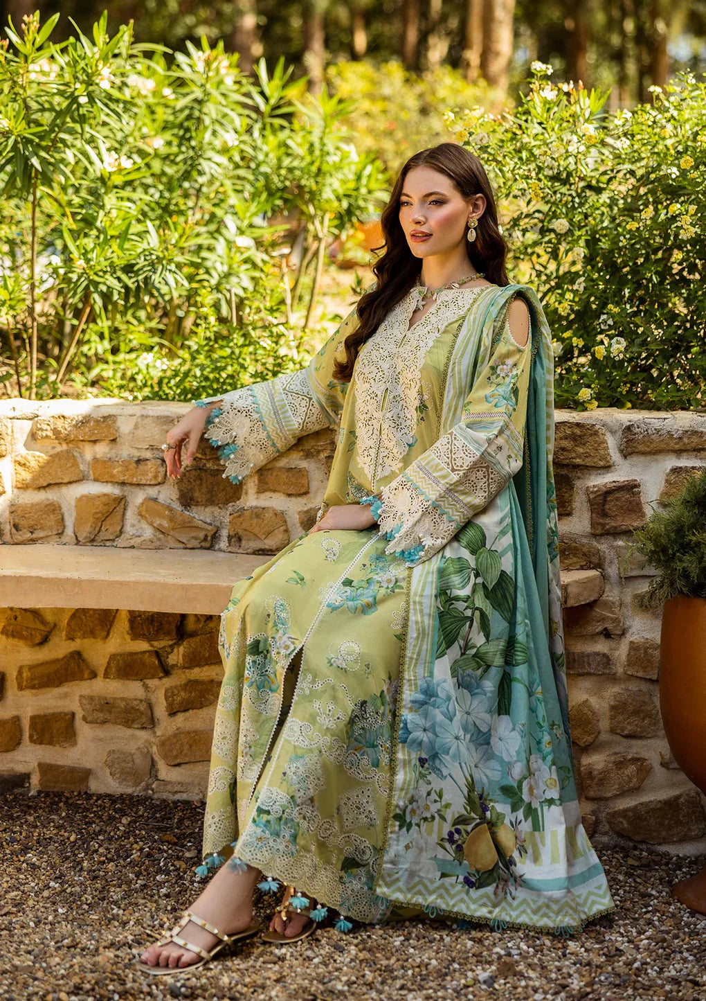 03-Piece Embroidered Print Lawn With Chiffon Dupatta - Ready To Wear