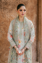 Embroidered Raw Silk 3-Piece Suit with Net Dupatta | Luxury stitched Suit