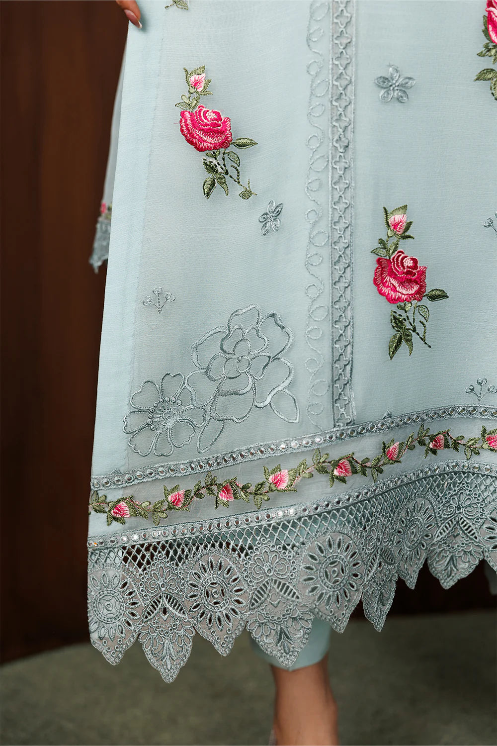 03-Piece Embroidered Chiffon Suit With Malai Trouser | Ready To Wear