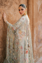 Embroidered Raw Silk 3-Piece Suit with Net Dupatta | Luxury stitched Suit