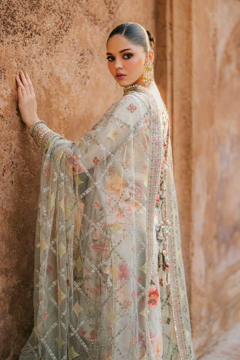Embroidered Raw Silk 3-Piece Suit with Net Dupatta | Luxury stitched Suit