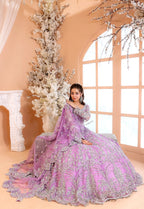 Pastel Lilac & Sparkling Silver: Embroidered Net Bridal Lenge Choli | Ready To Wear