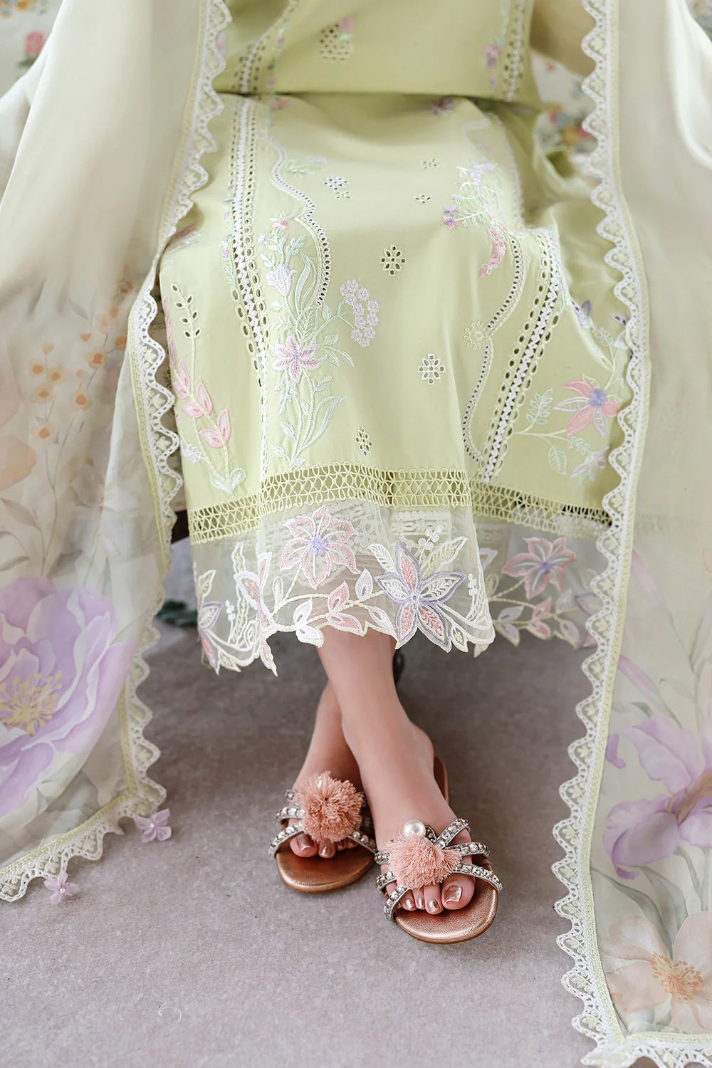 02-Piece Embroidered Lawn Suit With Silk Dupatta | Ready To Wear