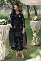 Noir & Soft Violet: Embroidered Lawn Suit With Printed Chiffon Dupatta | Ready To Wear