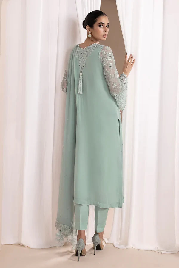 03-Piece Embroidered Chiffon Suit With Malai Trouser | Ready To Wear