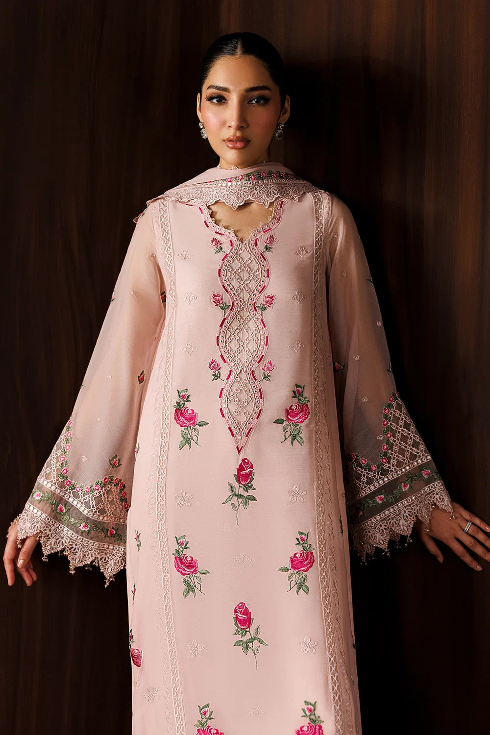 03-Piece Embroidered Chiffon Suit With Malai Trouser | Ready To Wear