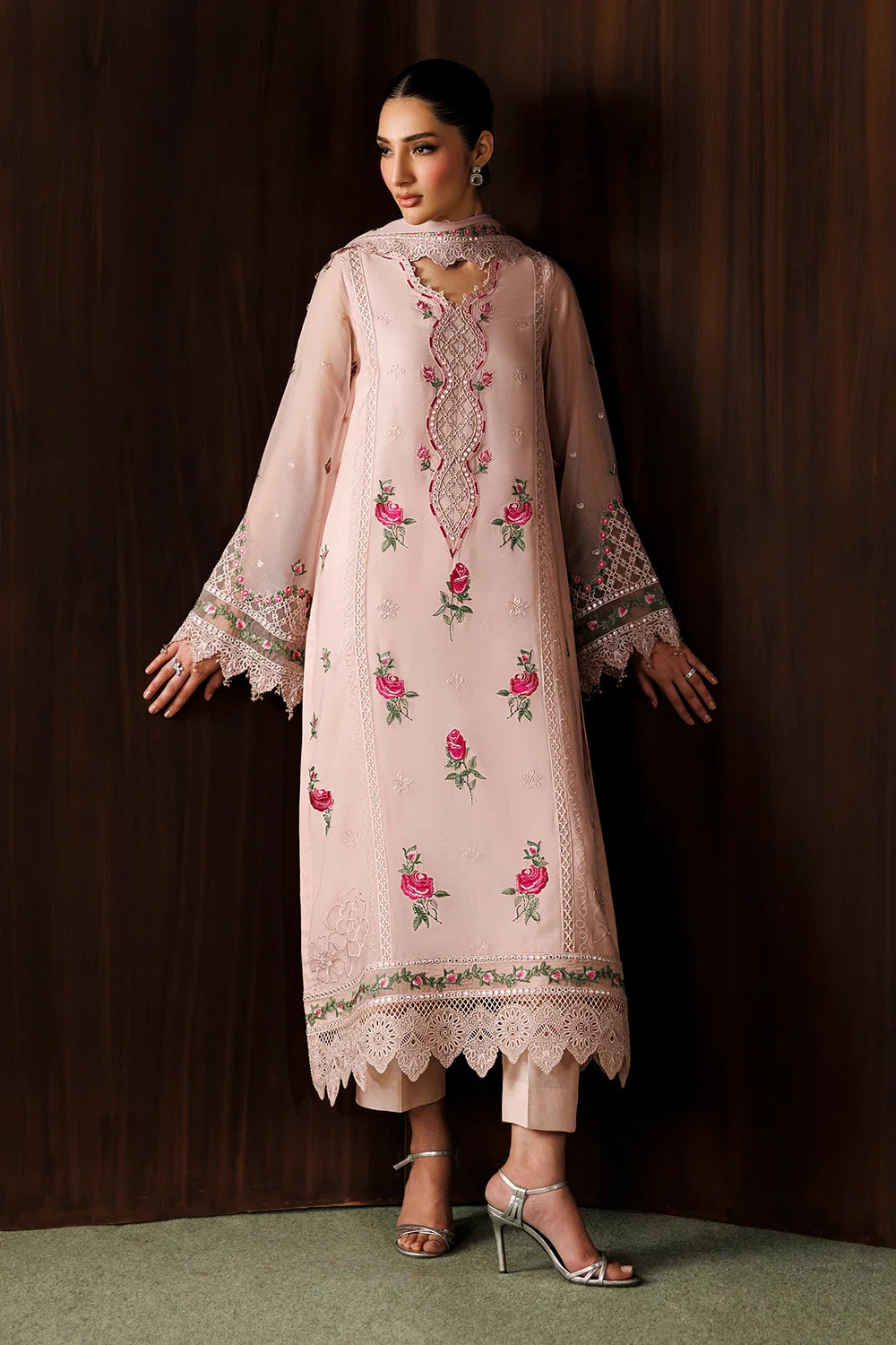 03-Piece Embroidered Chiffon Suit With Malai Trouser | Ready To Wear