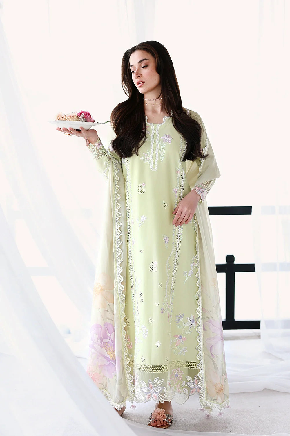 02-Piece Embroidered Lawn Suit With Silk Dupatta | Ready To Wear