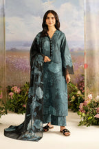 3-Piece Stitched Embroidered Lawn Suit With Chiffon Dupatta
