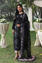 Noir & Soft Violet: Embroidered Lawn Suit With Printed Chiffon Dupatta | Ready To Wear
